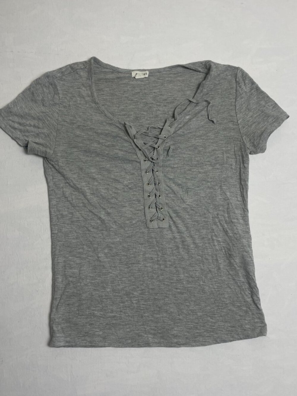 Garage Top New Size Small XS Cropped Lace Up Heather Gray Basic Ribbed